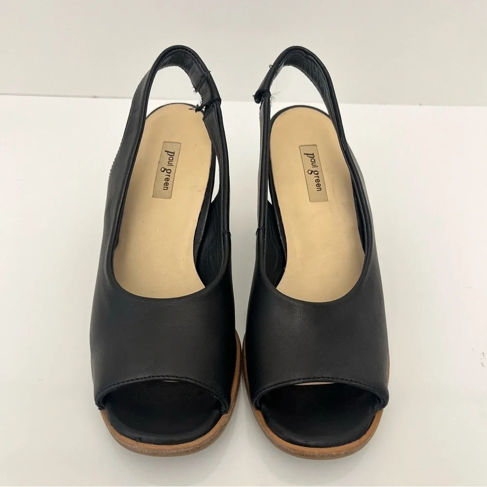 PAUL GREEN Savanah Slingback Peep Toe Leather Sandals in Black Women US 5 - Picture 6 of 13